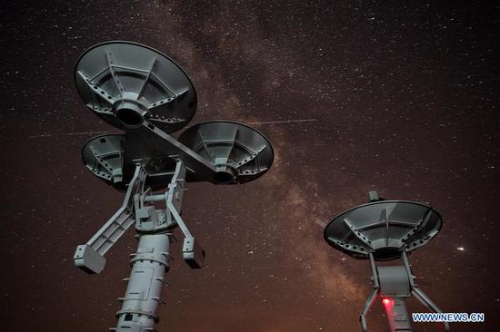 Starry night over Ming'antu observing station of National Astronomical Observatories