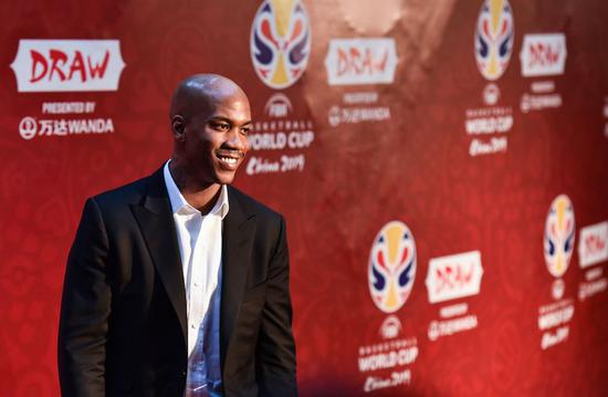 File photo: Stephon Marbury reacts before the draw ceremony of 2019 FIBA Basketball World Cup in Shenzhen, south China's Guangdong Province, March 16, 2019. (Xinhua/Mao Siqian)