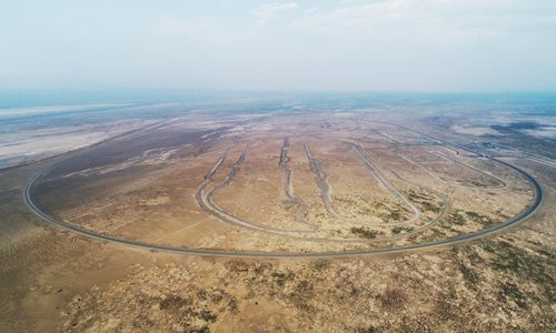 The world's largest vehicle testing field in Turpan, Northwest China's Xinjiang Uyghur Autonomous Region (Photo/Courtesy of China Tiesiju Civil Engineering Group)