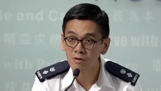 Senior superintendent of Hong Kong police's public relations branch Kong Wing-cheung speaks during a press conference, August 19, 2019. /CGTN Screenshot