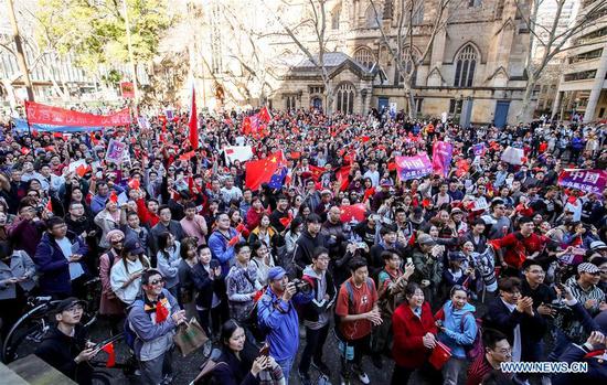 People take part in the Stop Riots in Hong Kong rally in Sydney, Australia, August 17, 2019. (Photo/Xinhua)