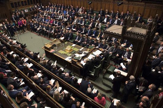 Photo taken on March 27, 2019 shows the Prime Minister's Questions in the House of Commons in London, Britain.(Xinhua/UK Parliament/Mark Duffy)