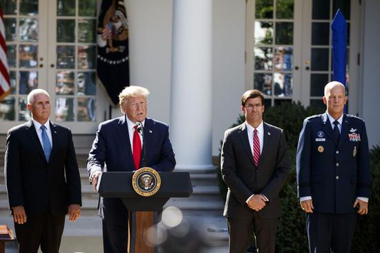 U.S. President Donald Trump (2nd L) speaks during a ceremony at the White House in Washington D.C., the United States, on Aug. 29, 2019. The U.S. government announces the establishment of Space Command. (Photo by Ting Shen/Xinhua)