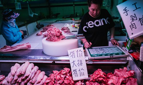 A pork stall in Beijing on Wednesday (Photo/Li Hao/GT)