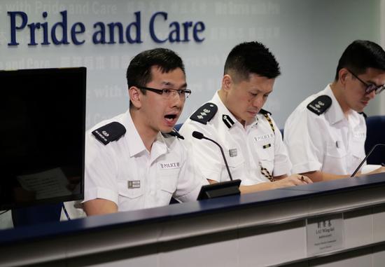 Hong Kong police officers pledge to take swift action against any street violence or other illegal activities in Hong Kong, on Sept 20, 2019. [Photo/Xinhua] 