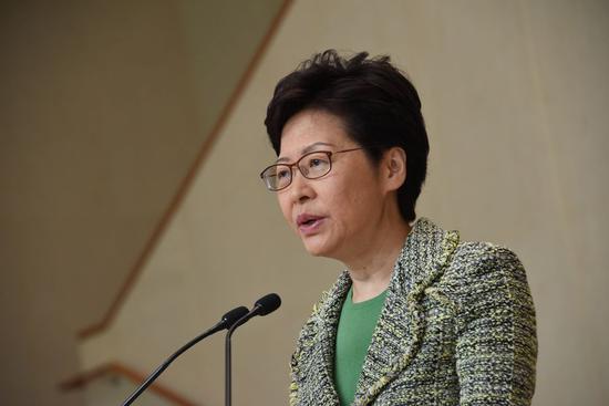 Chief Executive of China's Hong Kong Special Administrative Region (HKSAR) Carrie Lam speaks at a media briefing in south China's Hong Kong, Sept. 24, 2019. (Xinhua/Lui Siu Wai)