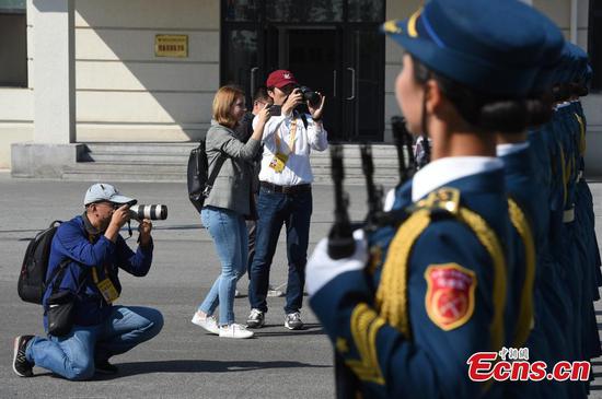 Journalists visit training site of National Day military parade in Beijing
