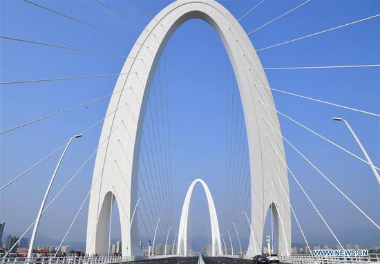 Photo taken on Sept. 29, 2019 shows the New Shougang Bridge in Beijing, capital of China. The bridge opened to traffic on Sunday. (Xinhua/Ren Chao)