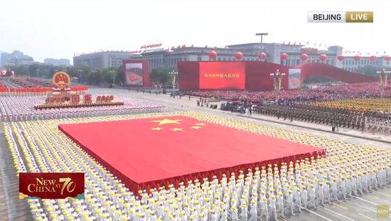 A mass pageantry kicks off on Tian'anmen Square in central Beijing following a grand military parade Tuesday to celebrate the 70th founding anniversary of the People's Republic of China. (Photo/CGTN)