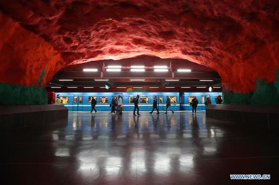 Metro stations decorated with art works in Stockholm, Sweden