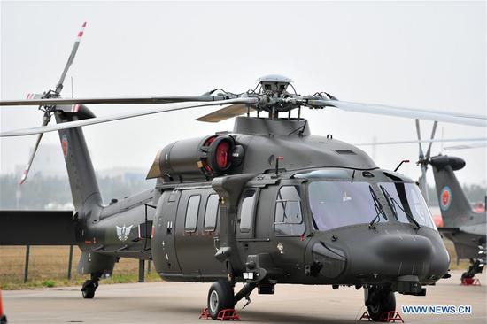China's new self-developed Z-20 helicopters make demonstration flight in Tianjin