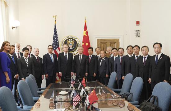 Chinese Vice Premier Liu He, also a member of the Political Bureau of the Communist Party of China Central Committee and chief of the Chinese side of the China-U.S. comprehensive economic dialogue, attends a new round of high-level economic and trade consultations together with U.S. Trade Representative Robert Lighthizer and Treasury Secretary Steven Mnuchin in Washington D.C., the United States, Oct. 10, 2019. (Xinhua/Liu Jie)