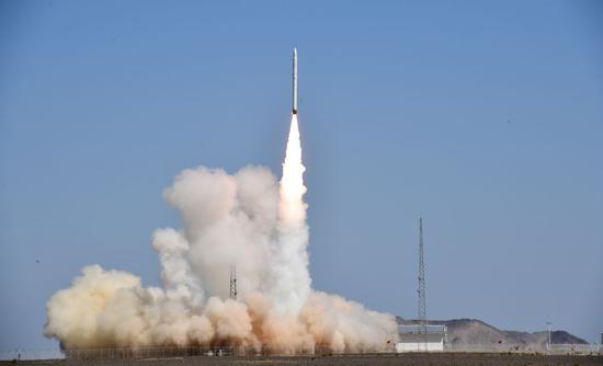 China's new carrier rocket Smart Dragon-1 blasts off from the Jiuquan Satellite Launch Center in northwest China, Aug. 17, 2019. (Xinhua/Wang Jiangbo)