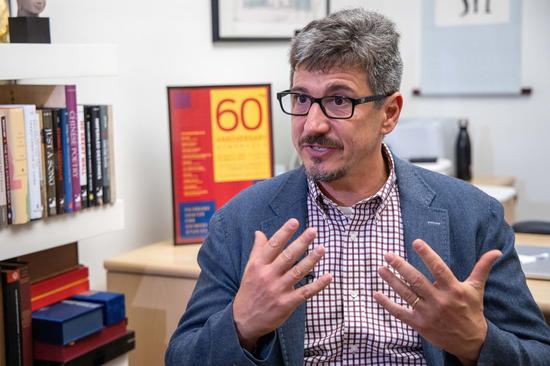Michael Szonyi, a Canadian historian at Harvard, speaks in an interview with Xinhua at Harvard University, Massachusetts, the United States, Oct. 8, 2019. (Xinhua/Xie E)