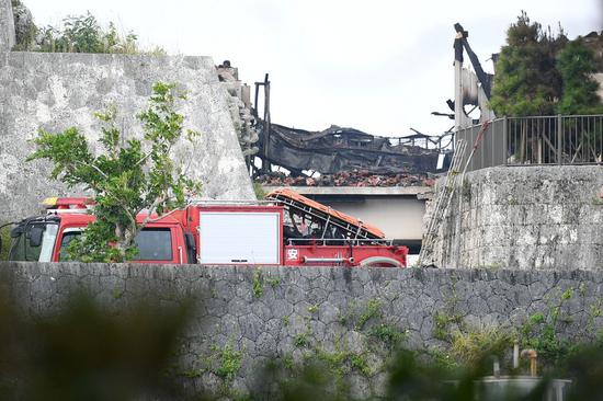 Photo taken on Oct. 31, 2019 shows the destroyed building of Shuri Castle in Naha, the prefectural capital of Okinawa, Japan. (Xinhua/Hua Yi)