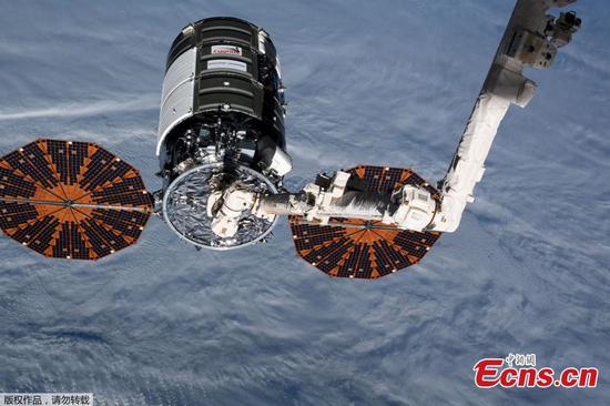 The Cygnus space freighter is attached to the Unity module