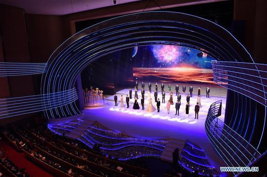 Representatives of actors actresses perform at the opening ceremony of the 28th China Golden Rooster and Hundred Flowers Film Festival held in Xiamen, southeast China's Fujian Province, Nov. 19, 2019. The film festival kicked off here Tuesday. (Xinhua/Jiang Kehong)