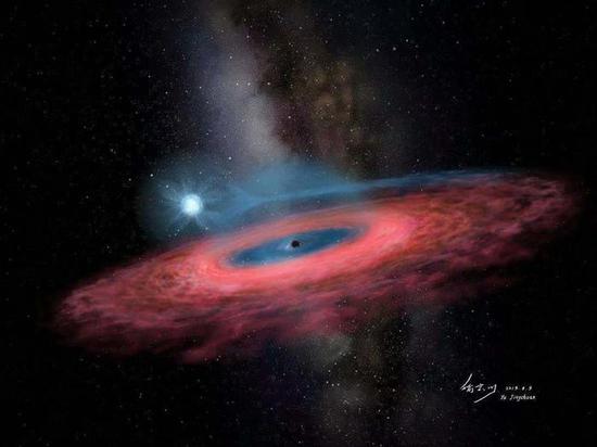 A rendering picture of the huge stellar black hole LB-1. (Photo provided to China News Service)