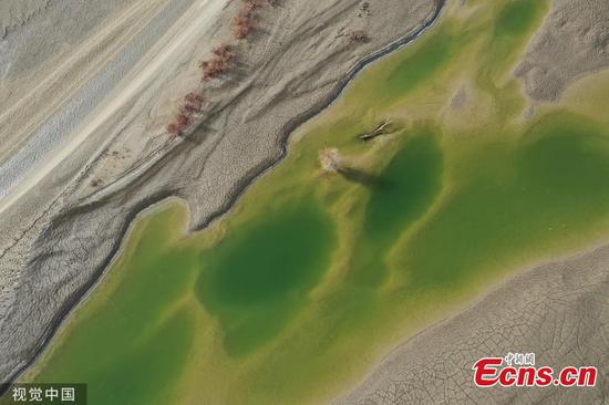 Aerial view of national wetland park in China's Xinjiang