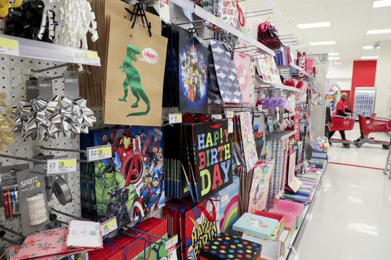 Gift bags made in China are seen at a Target store in New York, the United States, May 20, 2019. (Xinhua/Wang Ying)
