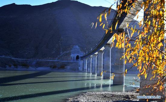 Rail-laying work for 4,615-meter-long bridge crossing Yarlung Zangbo River completed
