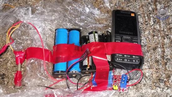 Photo shows a bomb device seized by the police in Wan Chai, Hong Kong, China. (Hong Kong Police)