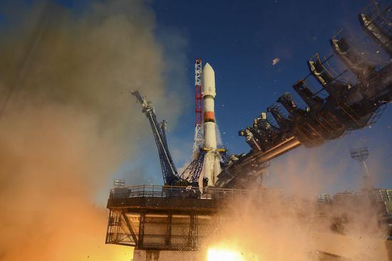 This photo published by the Russian Defense Ministry on Dec. 11, 2019 shows the Soyuz-2.1b carrier rocket being launched.