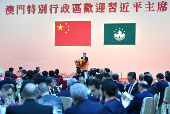 Chinese President Xi Jinping delivered a speech at a welcome banquet marking the 20th anniversary of Macao's return to China, Dec. 19, 2019. (Xinhua/Xie Huanchi)