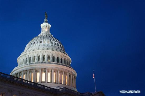 The Capitol is seen in Washington D.C., the United States, on Jan. 9, 2020. U.S. House of Representatives on Thursday approved a resolution aiming at restraining President Donald Trump's power to take military actions against Iran without congressional approval. (Xinhua/Liu Jie)