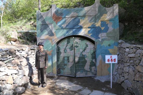 Photo taken on May 24, 2018 shows the entrance of the No. 2 tunnel before explosions at the nuclear test site of Punggye-ri, the Democratic People's Republic of Korea. (Xinhua/Cheng Dayu)