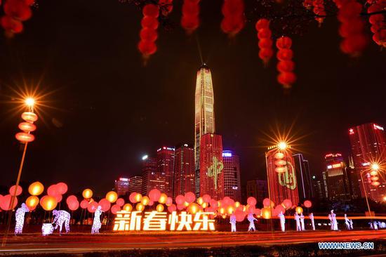 Lanterns illuminated to greet Spring Festival in Shenzhen