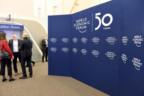 Photo taken on Jan. 20, 2020 shows a view in the main venue of the World Economic Forum (WEF) annual meeting in Davos, Switzerland. (Xinhua/Guo Chen)