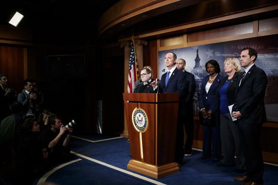 U.S. House Intelligence Committee Chairman Adam Schiff speaks at a press conference during the Senate impeachment trial on Capitol Hill in Washington D.C., the United States, on Jan. 25, 2020. (Photo by Ting Shen/Xinhua)