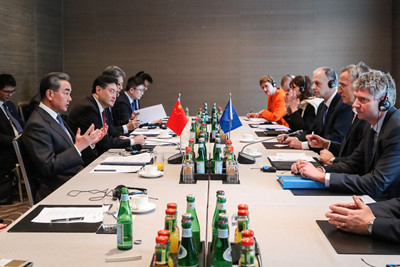 Chinese State Councilor and Foreign Minister Wang Yi holds talks with NATO Secretary General Jens Stoltenberg on the sidelines of the Munich Security Conference, in Munich, Germany, February 14, 2020. /Photo via Chinese Foreign Ministry website