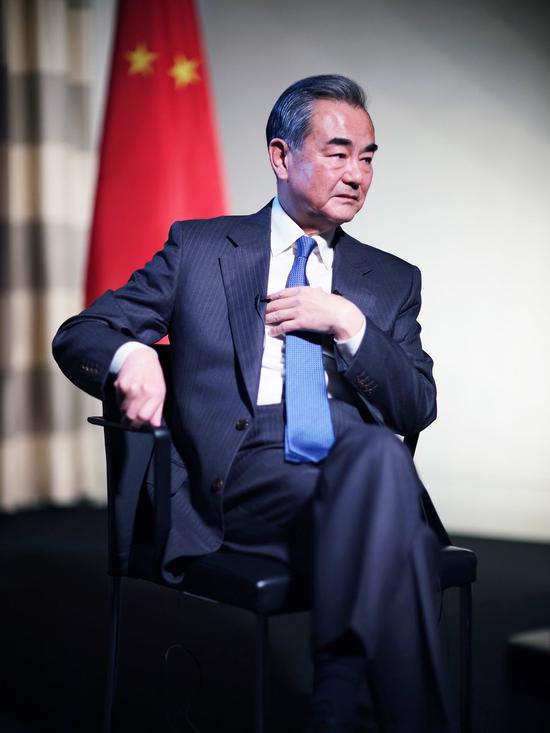 Chinese State Councilor and Foreign Minister Wang Yi speaks in an interview with Reuters in Berlin, Germany, Feb. 14, 2020. (Xinhua/Wang Qing)