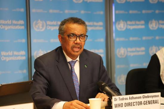 Dr. Tedros Adhanom Ghebreyesus, World Health Organization (WHO) Director-General, addresses a press conference in Geneva, Switzerland, Feb. 17, 2020. (Xinhua/Chen Junxia)