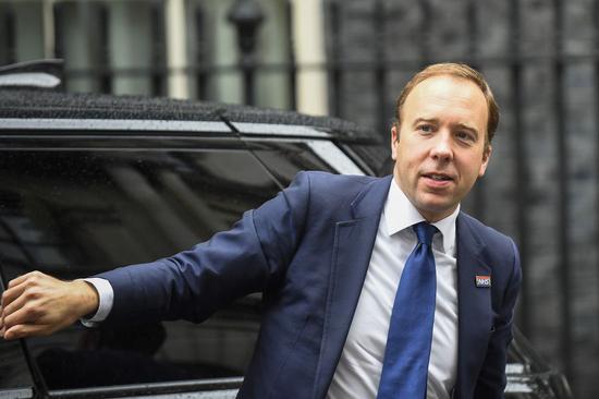 Britain's Secretary of State for Health and Social Care Matt Hancock arrives at 10 Downing Street in London, Britain, Oct. 21, 2019. (Photo by Stephen Chung/Xinhua)