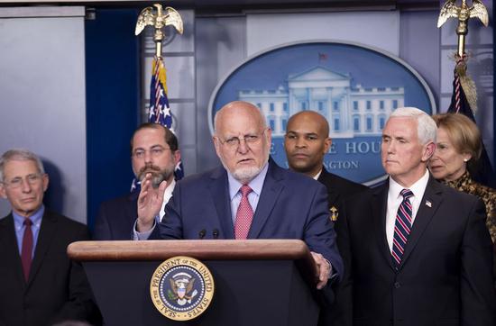 Director of the U.S. Centers for Disease Control and Prevention (CDC) Robert Redfield attends a press conference on the COVID-19 at the White House in Washington D.C. March 9, 2020. (Xinhua/Liu Jie)