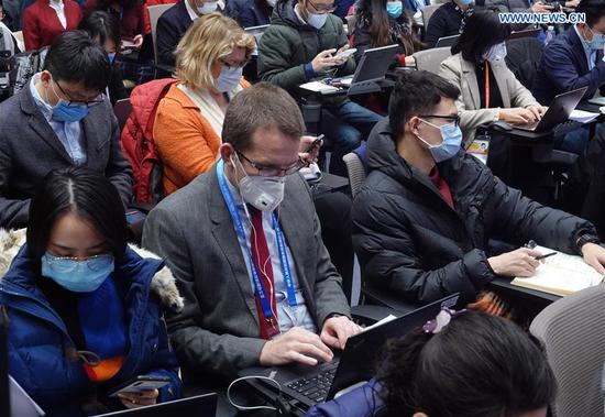 Journalists attend a press conference on the prevention and control of the novel coronavirus outbreak held by the State Council Information Office, in Beijing, capital of China, on Jan. 26, 2020. (Xinhua/Cai Yang)