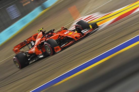 Monacan driver Charles Leclerc of Ferrari drives during the qualifying session of the Formula One Singapore Grand Prix at the Marina Bay Street Circuit in Singapore, on September 21, 2019. (Xinhua/Then Chih Wey)
