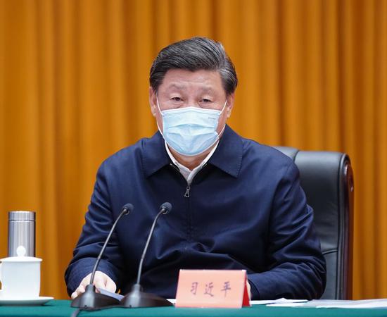 Chinese President Xi Jinping, also general secretary of the Communist Party of China Central Committee and chairman of the Central Military Commission, chairs a teleconference and delivers an important speech after the field inspection of the epidemic prevention and control work in Wuhan, central China's Hubei Province, March 10, 2020. (Xinhua/Ju Peng)