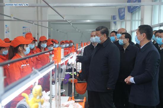 Chinese President Xi Jinping, also general secretary of the Communist Party of China Central Committee and chairman of the Central Military Commission, inspects the local poverty alleviation work in Jinping Community of Laoxian Township, Pingli County of the city of Ankang, northwest China's Shaanxi Province, April 21, 2020. (Xinhua/Ju Peng)