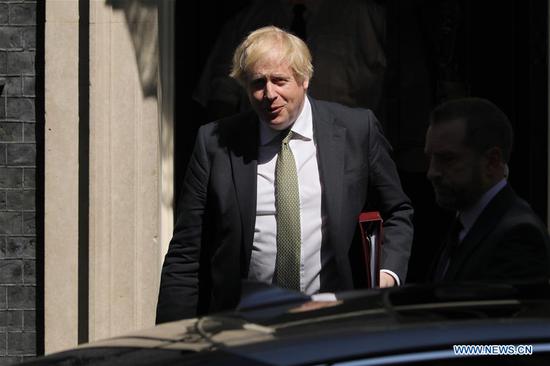 British Prime Minister Boris Johnson leaves 10 Downing Street in London, Britain, on May 6, 2020. Another 649 COVID-19 patients have died, bringing the total coronavirus-related death toll in Britain to 30,076, Secretary of State for Housing, Communities and Local Government Robert Jenrick said Wednesday. (Photo by Tim Ireland/Xinhua)