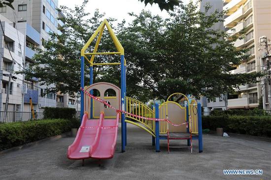 Photo taken on May 24, 2020 shows a children's playground closed amid the COVID-19 pandemic in Tokyo, Japan. (Xinhua/Du Xiaoyi)