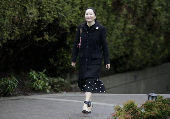 China's Huawei Chief Financial Officer Meng Wanzhou leaves her residence for the extradition hearing in Vancouver, Canada, Jan. 20, 2020. (Photo by Harrison Ha/Xinhua)