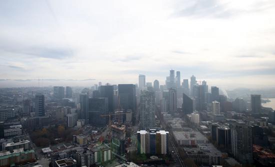 Photo taken on Nov. 14, 2019 from the Space Needle shows the downtown Seattle, Washington, the United States. (Xinhua/Qin Lang)