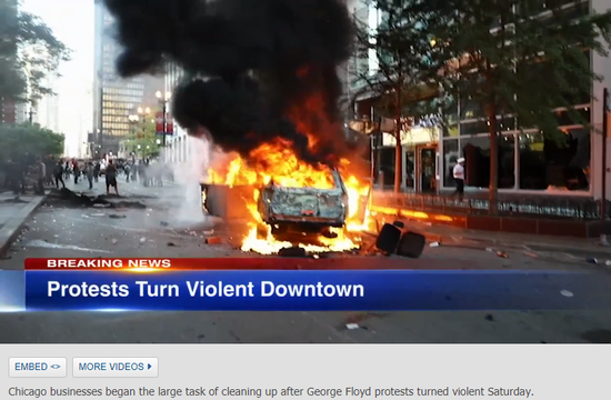 A screengrab from abc7chicago.com on May 31, 2020, shows a frame of its latest report about the Chicago chaos sub-titled 