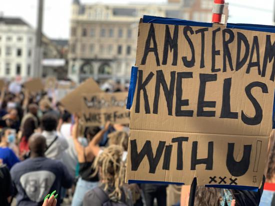 Around 5,000 people attended a Black Lives Matter protest in Amsterdam on Monday. (Stefan de Vries/CGTN)