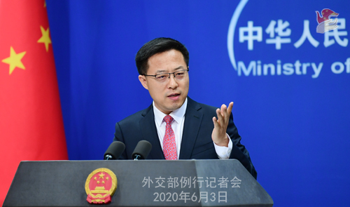 Chinese Foreign Ministry spokesman Zhao Lijian addresses a regular press conference on June 3, 2020. (Photo/fmprc.gov.cn/)