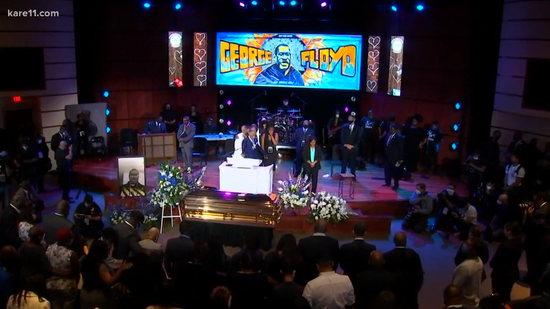 A screenshot taken from www.kare11.com shows that the first memorial for George Floyd since his brutal killing was conducted in a packed auditorium at North Central University in downtown Minneapolis, Minnesota, the United States, on June 4, 2020. (Xinhua)